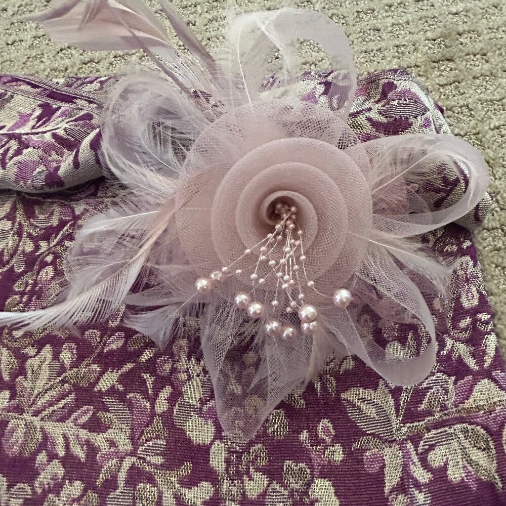 Blush Pink Fascinator - Tulle Flower & Pearl Spray - Wedding Tea Party Hair Clip